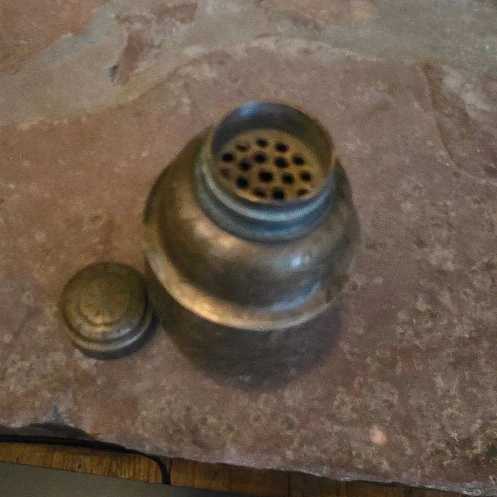 Vintage Etched Brass Martini Shaker Floral Hand Engraved 3 Piece Cobbler Shaker